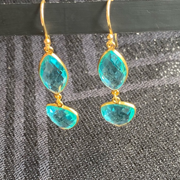 Blue Topaz Quartz Dangling Earrings for Women - Picture 3 of 7